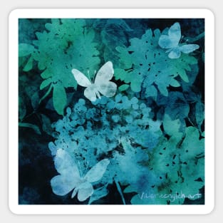 Butterflies and Hydrangeas Negative Painting Green Sticker